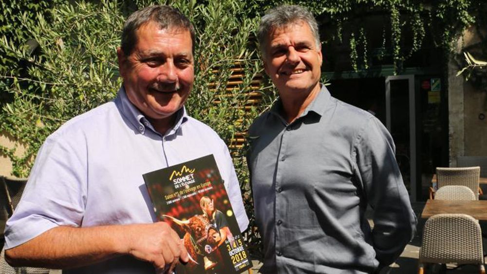 Jacques Chazalet, président du Sommet de l’élevage, et Fabrice Berthon, commissaire général (à droite), ont assuré une conférence de presse de prélancement du salon le 4 septembre à Clermont-Ferrand. © Monique Roque-Marmeys